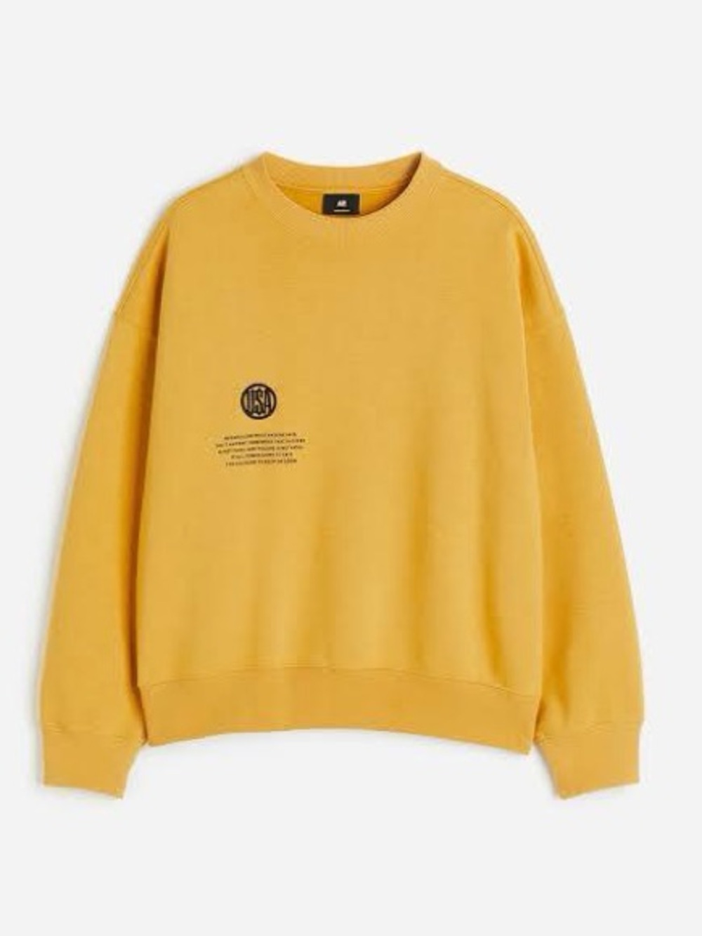 H&M Mustard Yellow Crewneck Sweatshirt with Small Chest Graphic